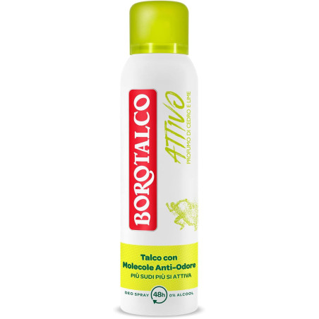 BOROTALCO ATTIVO GIALLO DEODORANTE SPRAY AL PROFUMO DI CEDRO E LIME PROTEZIONE 48H 0% ALCOOL 150 ML.