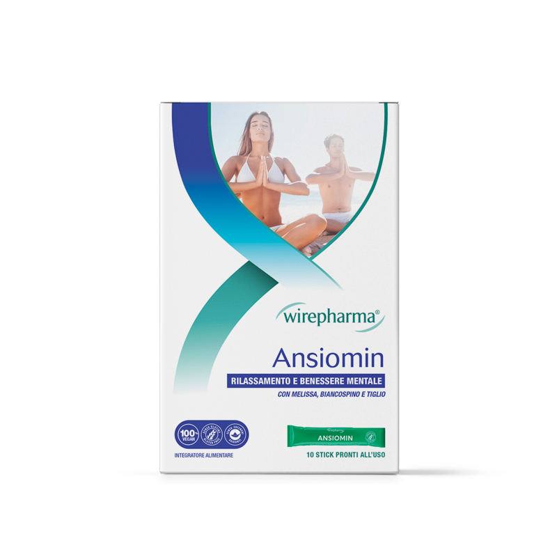WIREPHARMA ANSIOMIN INTEGRATORE ALIMENTARE PER IL RILASSAMENTO E IL BENESSERE MENTALE 10 STICK 100 ML.