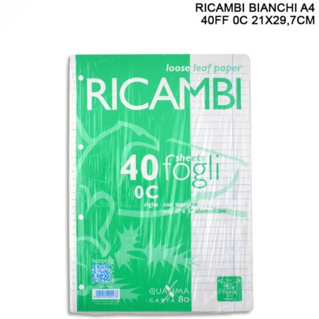 PIGNA RICAMBI 0C RICAMBI PER QUADERNI A RIGHE CON MARGINI A4 - 40 FOGLI