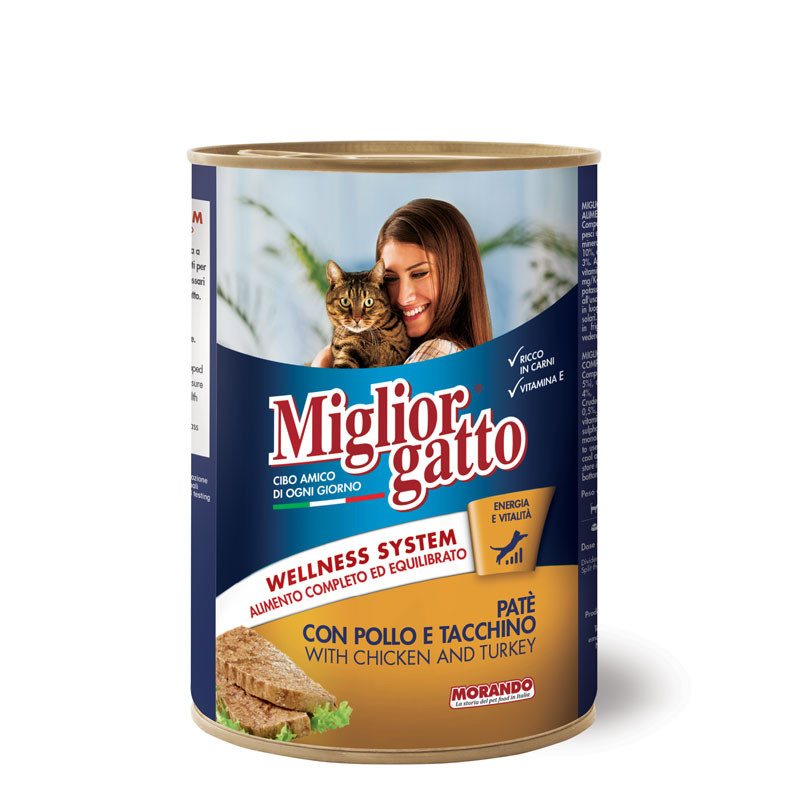 MIGLIOR GATTO PATE' CON POLLO E TACCHINO WELLNESS SYSTEM 400 GR.