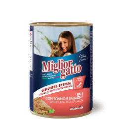 MIGLIOR GATTO PATE' CON SALMONE E TONNO WELLNESS SYSTEM 400 GR.