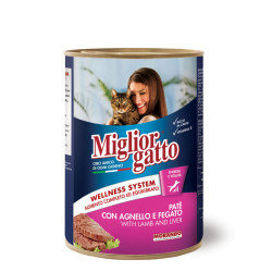 MIGLIOR GATTO PATE' CON AGNELLO E FEGATO WELLNESS SYSTEM 400 GR.