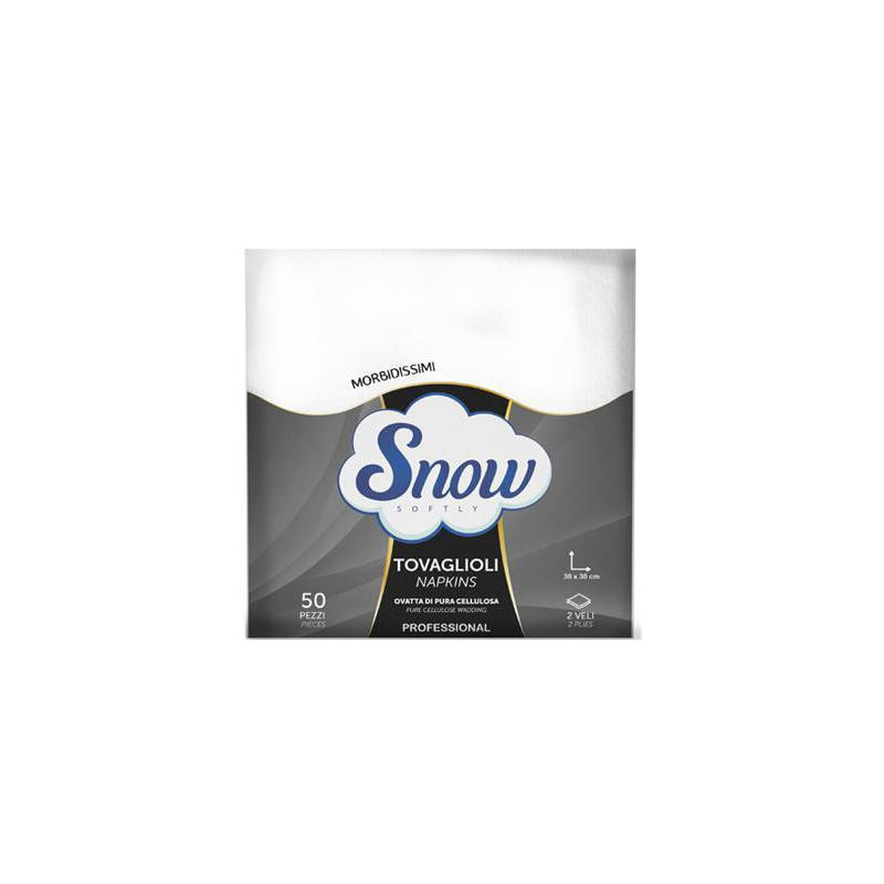 SNOW SOFTLY PROFESSIONAL TOVAGLIOLI A 2 VELI 38x38 CM. CONFEZIONE DA 50 TOVAGLIOLI