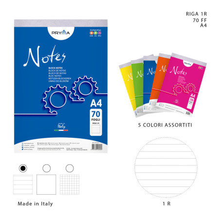 BLOCK NOTES A RIGHE SENZA MARGINI FORMATO A4 21x29.7CM