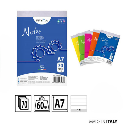 BLOCK NOTES FORMATO A7 A RIGHE SENZA MARGINI 8x12CM - 70 FOGLI