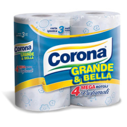 CORONA CARTA IGIENICA GRANDE E BELLA 4 MEGA ROTOLI A 3 VELI