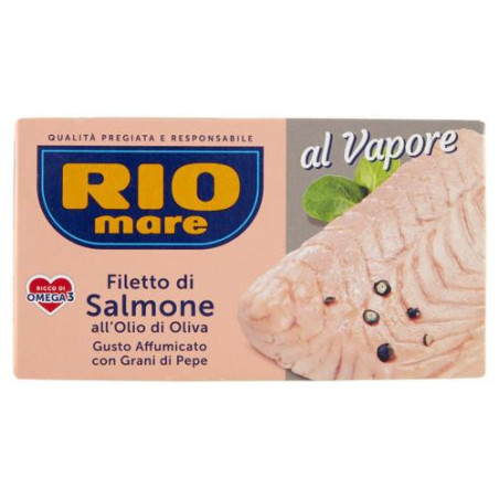 RIO MARE FILETTO DI SALMONE GUSTO AFFUMICATO CON GRANI DI PEPE AL VAPORE 150 GR.