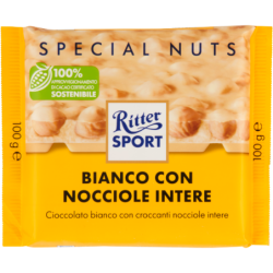 RITTER TAVOLETTA DI CIOCCOLATO BIANCO CON NOCCIOLE INTERE 100 GR.