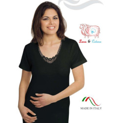 Maglia donna lana e cotone con pizzo Leable art.95 Tg.3  7 NERO