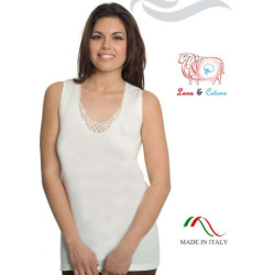 CANOTTIERA DONNA TAGLIE FORTI LANA-COTONE LEABLE 94 TG.8-10-12 BIANCO