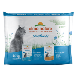 ALMO NATURE STERILISED MULTIPACK: MERLUZZO E POLLO 6x70 GR.