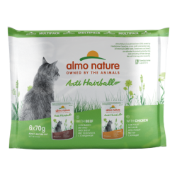 ALMO NATURE ANTI-HAIRBALL MULTIPACK: MANZO E POLLO 6x70 GR.