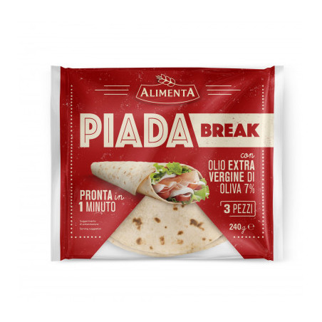 ALIMENTA PIADA BREAK CON OLIO EXTRA VERGINE DI OLIVA PRONTA IN 1 MINUTO 3 PEZZI 225 GR.