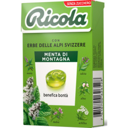 RICOLA CARAMELLE CON ERBE DELLE ALPI SVIZZERE MENTA DI MONTAGNA SENZA ZUCCHERO 50 GR.