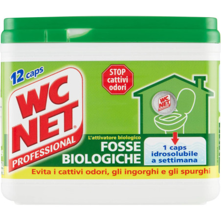 WC NET PROFESSIONAL FOSSE BIOLOGICHE PER CATTIVI ODORI, INGORGHI E SPURGHI 12 CAPSULE