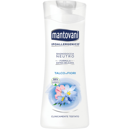 MANTOVANI BAGNODOCCIA NEUTRO IPOALLERGENICO FORMULA EXTRADELICATA AL TALCO E FIORI 400 ML.