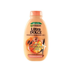 GARNIER ULTRA DOLCE SHAMPOO RIPARATORE 2 IN 1 AL LATTE DI VANIGLIA E POLPA DI PAPAYA PER CAPELLI LUNGHI E DANNEGGIATI 250 ML.