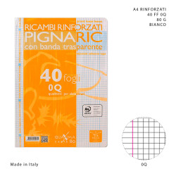 PIGNA 0Q RICAMBI RINFORZATI PER QUADERNI A QUADRETTI 5 MM CON MARGINI A4 CON BANDA TRASPARENTE - 40 FOGLI