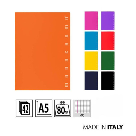 PIGNA MONOCROMO QUADERNO FORMATO A5 0Q A QUADRETTI CON MARGINI 80 GG 42 FF