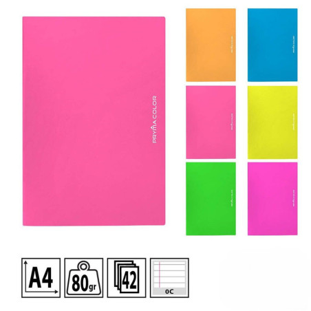 QUADERNO MAXI FORMATO A4 A RIGHE CON MARGINI 0C - COLORI FLUO