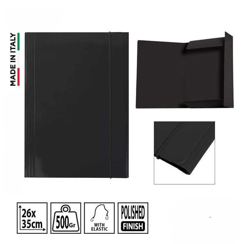 CARTELLINA A 3 LEMBI CON ELASTICO 26X35CM - NERA
