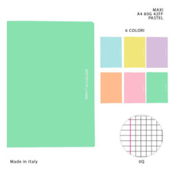 QUADERNO MAXI FORMATO A4 A QUADRETTI CON MARGINI 0Q - COLORI PASTELLO