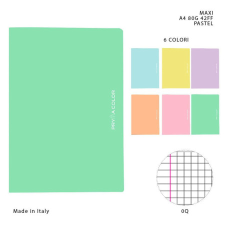 QUADERNO MAXI FORMATO A4 A QUADRETTI CON MARGINI 0Q - COLORI PASTELLO
