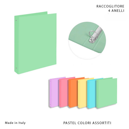 RACCOGLITORE A 4 ANELLI Ø 3 CM. COLOR PASTELLO 25x35 CM.