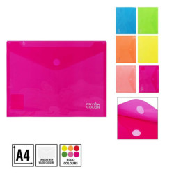 BUSTA PORTADOCUMENTI CON BOTTONE IN VELCRO FORMATO A4 23.5x33.5 CM - COLORI FLUO