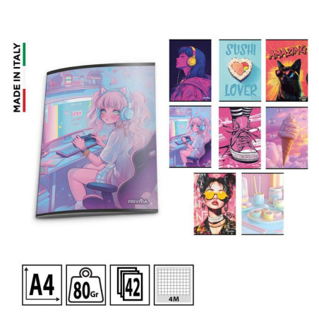 QUADERNO MAXI FORMATO A4 A QUADRETTI SENZA MARGINI 4M FANTASIA RAGAZZA