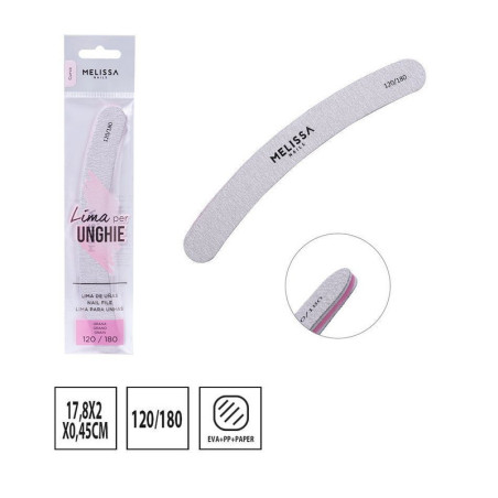 LIMA PER UNGHIE A DOPPIA GRANA 120/180 FORMA CURVA 17,8x2x0,45 CM.