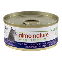 ALMO NATURE HFC NATURAL CATS: TONNO, POLLO E PROSCIUTTO 70 GR.