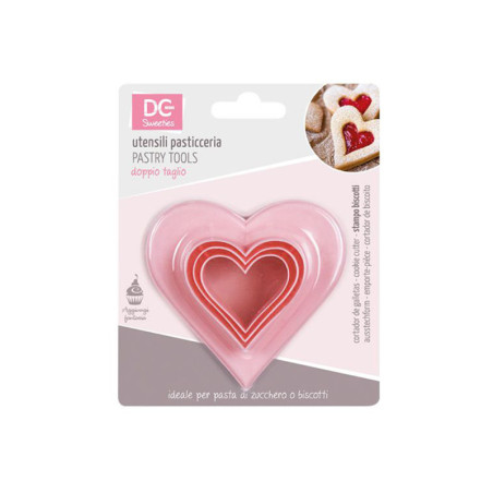 STAMPI PER DOLCI IN PLASTICA A FORMA DI CUORE - 3 PEZZI