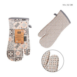 GUANTO DA FORNO FANTASIA A MATTONELLA ROSA E GRIGIO 18x32 CM.