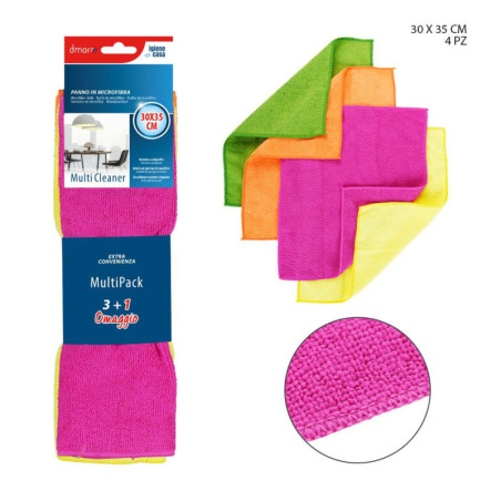 PANNO IN MICROFIBRA MULTICLEANER MULTIPACK 3+1 PEZZI 30x35 CM.