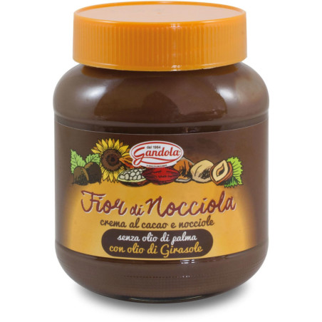 GANDOLA CREMA SPALMABILE FIOR DI NOCCIOLA CREMA AL CACAO E NOCCIOLE CON OLIO DI GIRASOLE 400 GR.