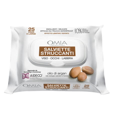 OMIA SALVIETTE STRUCCANTI PER VISO OCCHI E LABBRA ALL'OLIO DI ARGAN 25 PEZZI