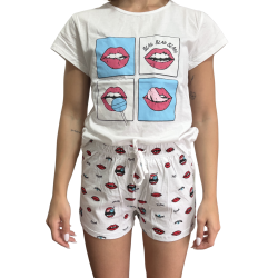 PIGIAMA DONNA CORTO IN 100% COTONE - FANTASIA LIPS TAGLIA S
