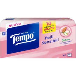 TEMPO FAZZOLETTI PELLI SENSIBILI A 4 VELI IN BOX VELINE DA 80 PEZZI